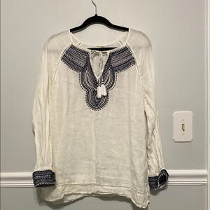 Boho Chic White and Black Embroidered Top